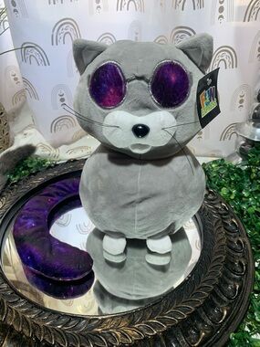 Plush Grey Cat with Purple Accents
